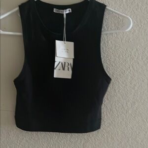 Zara Black Fitted Crop Tank Top